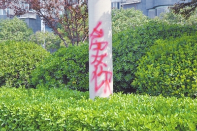 CBD路段的燈桿、公交站牌、垃圾桶、橋梁等均未幸免