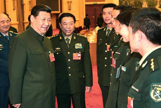 中共中央總書(shū)記、中共中央軍委主席習(xí)近平出席十二屆全國(guó)人大一次會(huì)議解放軍代表團(tuán)全體會(huì)議并發(fā)表重要講話。