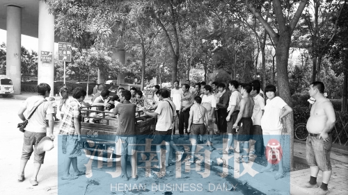 北環(huán)南陽路立交橋下，瓜農(nóng)小秦被打后，附近瓜農(nóng)紛紛圍了上來