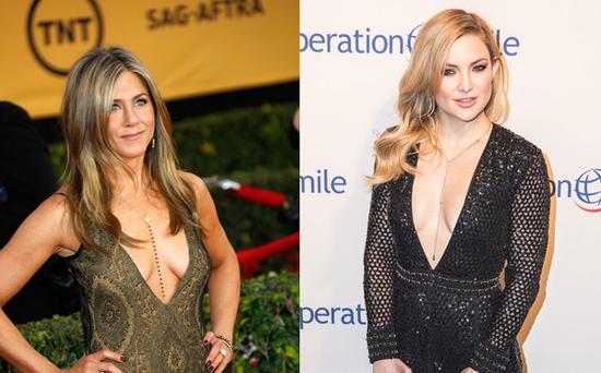 Jennifer Aniston & Kate Hudson出席重要場(chǎng)合也穿低胸裝。（圖片來源：臺(tái)灣東森新聞云）