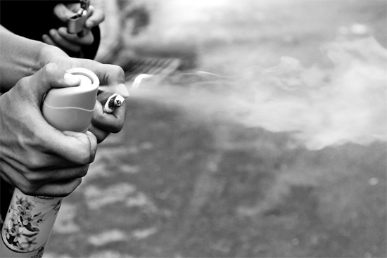 用打火機(jī)試著點燃?xì)⑾x氣霧劑噴出的氣霧