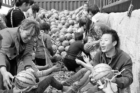 　眼下，內黃縣東莊鎮(zhèn)種植的“無公害西瓜”豐收，市場緊俏。圖為5月6日，瓜農準備把外銷的西瓜裝車。劉肖