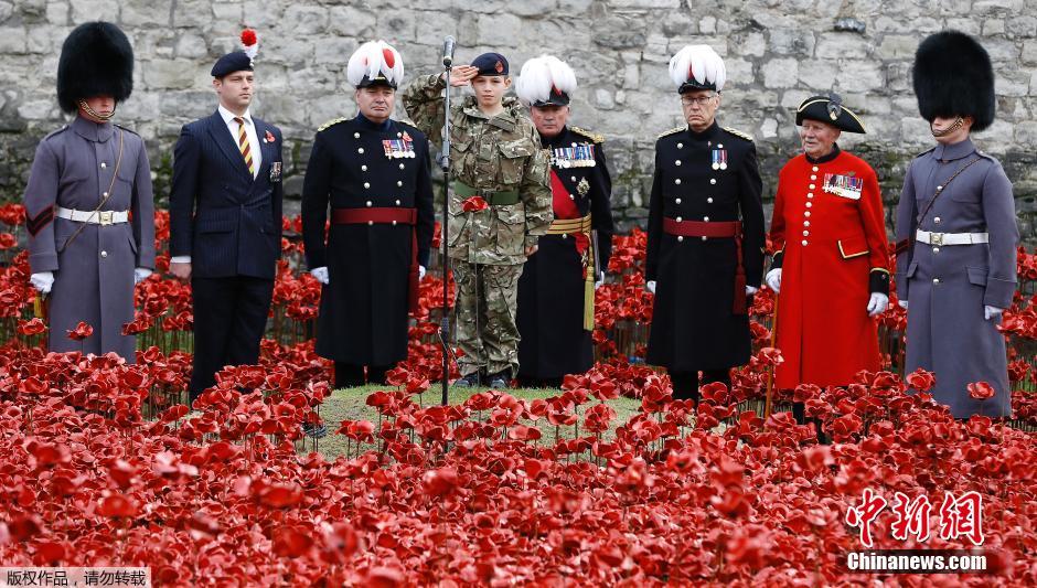 當(dāng)?shù)貢r間2014年11月10日，英國倫敦，倫敦塔周邊“種植”了888246朵陶瓷材質(zhì)的罌粟花，以此紀(jì)