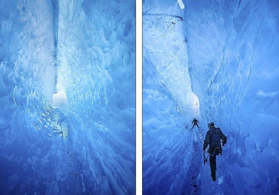 梅里格特別喜歡探索冰川。當太陽高高升起后，可以看到冰反射出的壯觀美景。