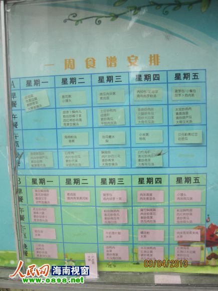 幼兒園公布的食譜，但家長稱并未真正執(zhí)行